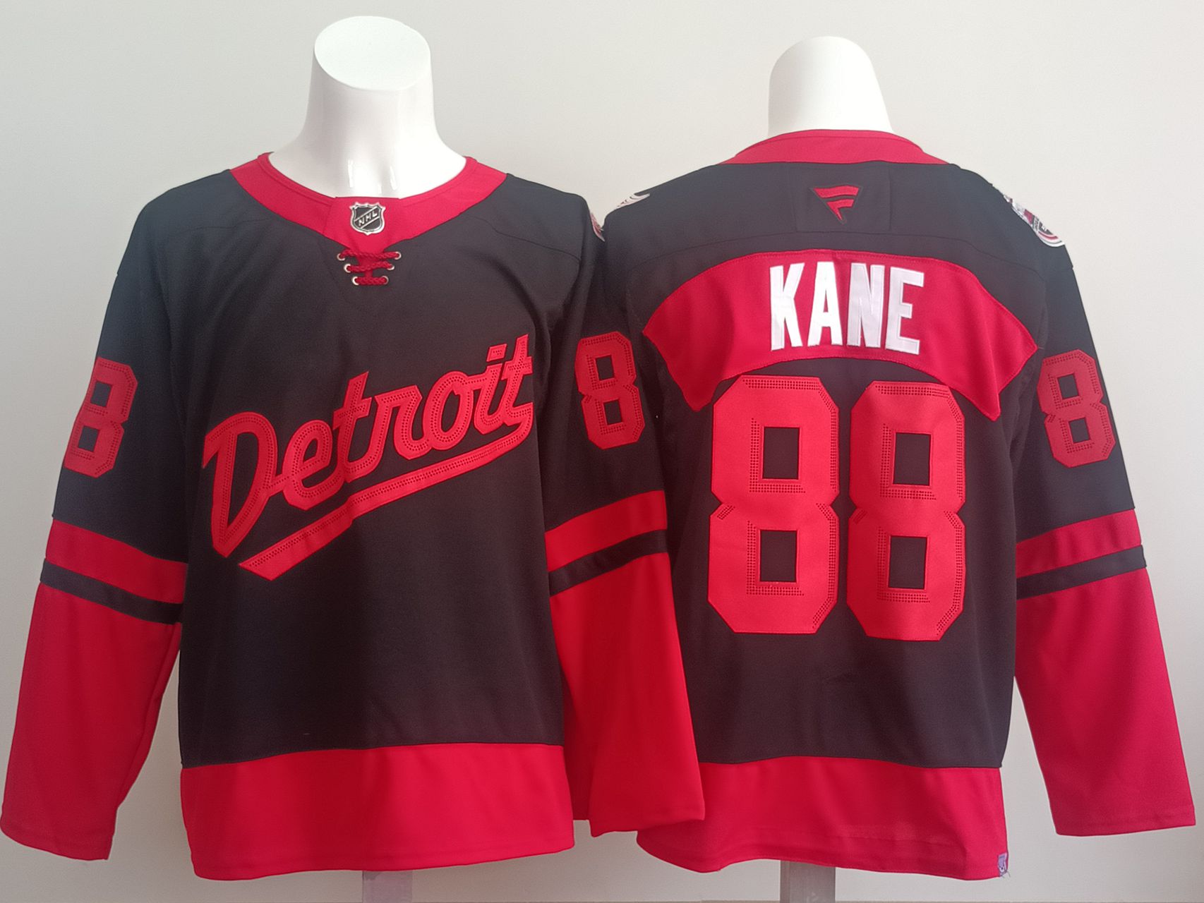 Men Detroit Red Wings #88 Kane Black red 2025 Fanatics Home Premium NHL Jersey style 1